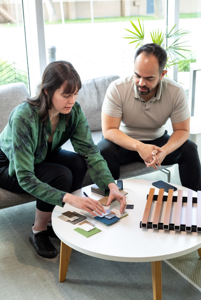 Interior designer Cassia Ward and registered architect Carlos Gamez Ruiz discuss a project at the new Kelowna architectural firm.
