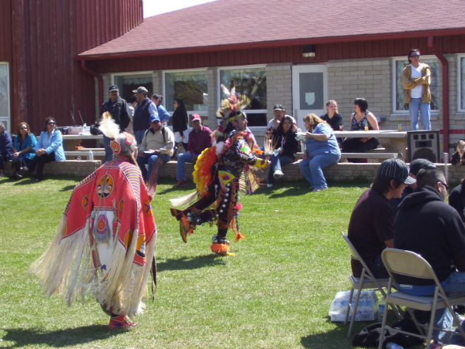 First Nation dancers help celebrate the grand opening of the Maskwacis health care centre in Maskwacis, AB.